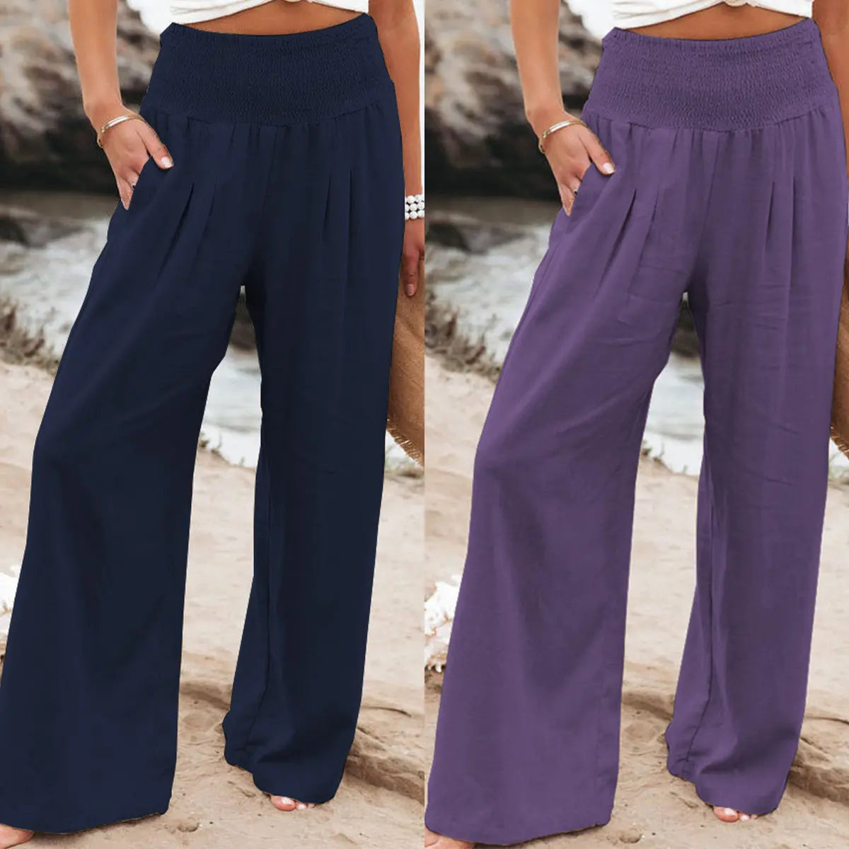 🔥🔥【S-3XL】Pantaloni largi casual de vară pentru femei din bumbac și in