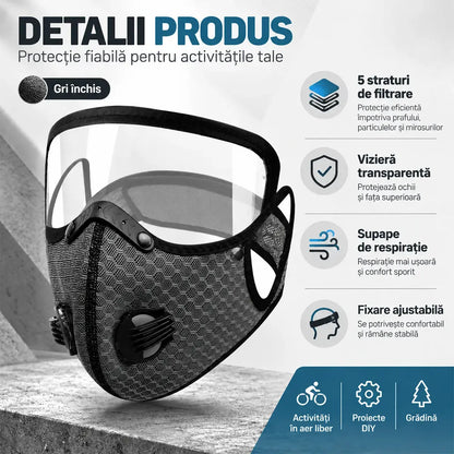 🔥 【OFERTĂ LIMITATĂ: 1+1 GRATIS】 Mască Multifuncțională de Protecție pentru Sport și Lucru 🚴 | Vizieră HD Detașabilă · Ideală pentru Ciclism, Tuns Iarbă & Lucrări cu Praf · 4 Culori