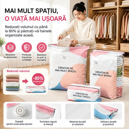 🧳【Set de 5 bucăți】💨 Saci mari de depozitare în vid, compresibili – fără pompă, etanși, ideali pentru economisirea spațiului în valize și acasă ✈️