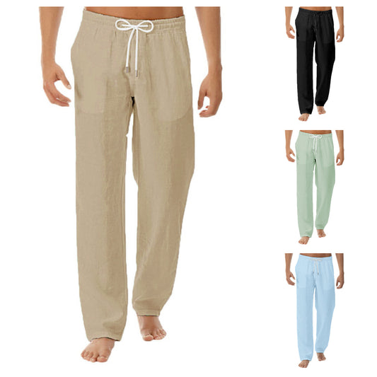 🔥🔥【Două bucăți la un preț mai bun】2025, pantaloni casual din bumbac și in, de culoare simplă pentru bărbați