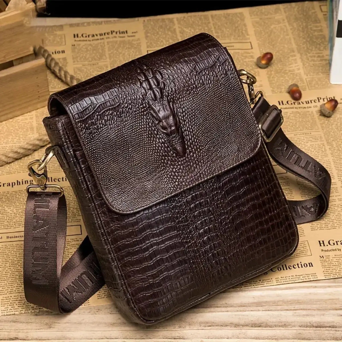 💼【Reducere 50%】🐊 Îmbunătățiți-vă drumul cu această geantă de umăr elegantă din piele naturală de crocodil.
