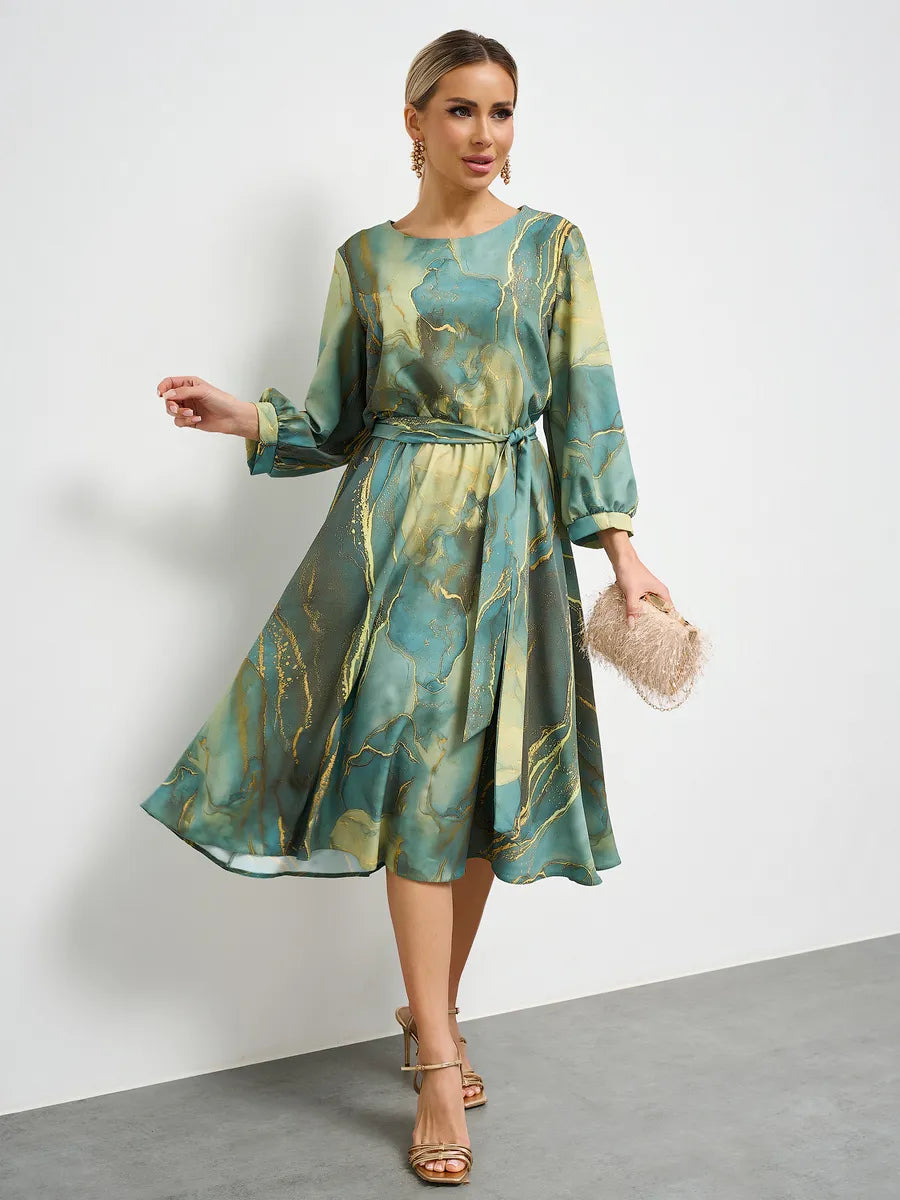 🌿👗Rochie verde elegantă cu mâneci lungi și fustă 🌸