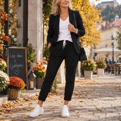💎【50% reducere】Set de damă cu sacou și pantaloni, croială cambrată, material moale (40–100 kg)