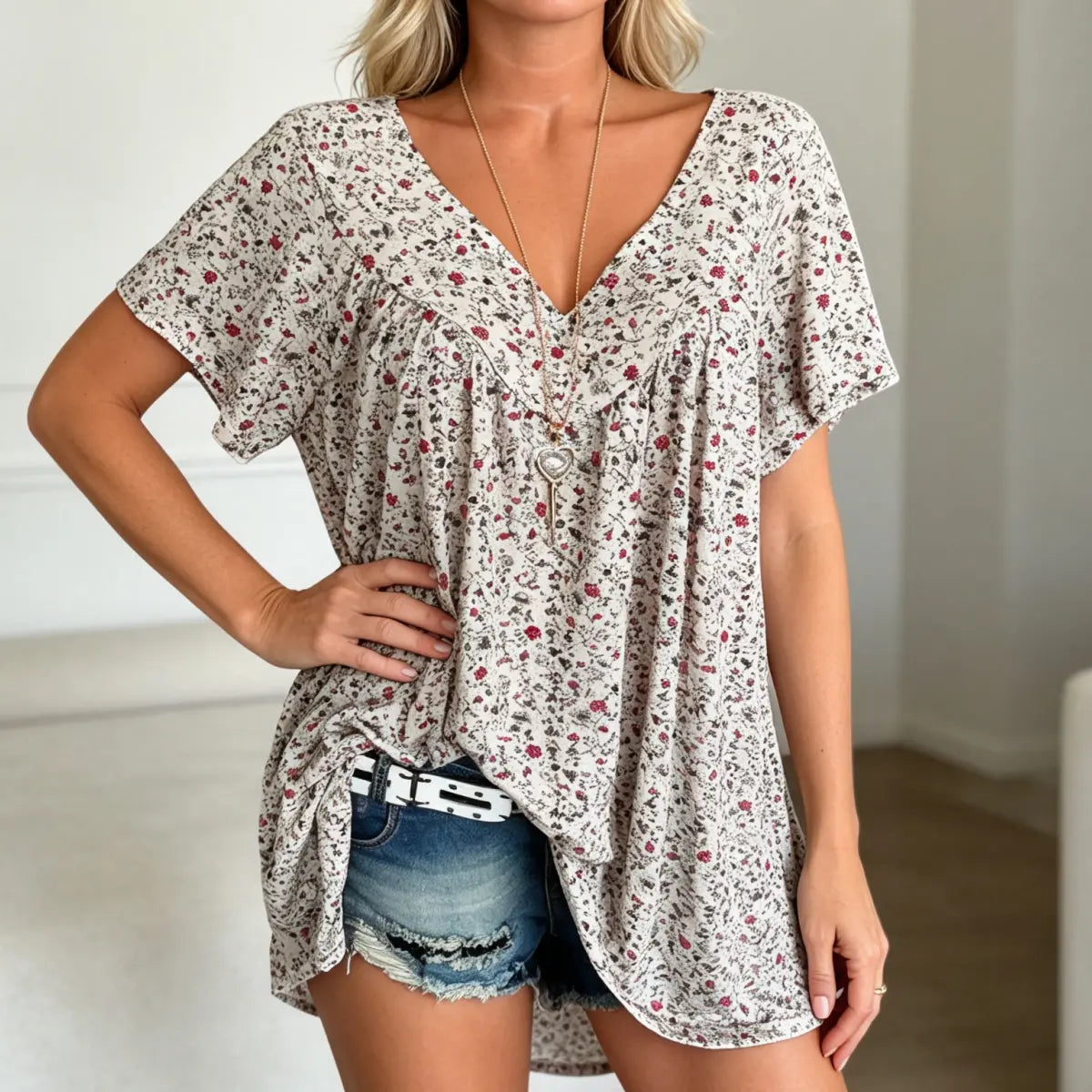 ✨【S-5XL】Tricou de vară pentru femei cu mânecă scurtă și decolteu în V