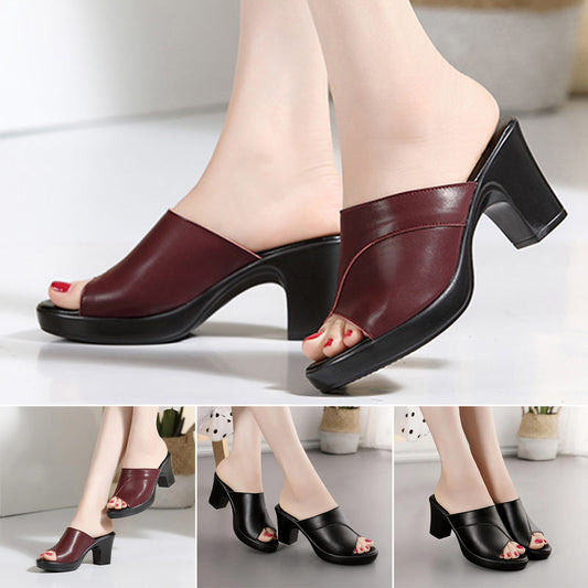 【Lichidare de stoc - 50% REDUCERE】Noua colecție 2025, sandale de vară din piele moale cu toc gros, la modă și versatile【35-42】