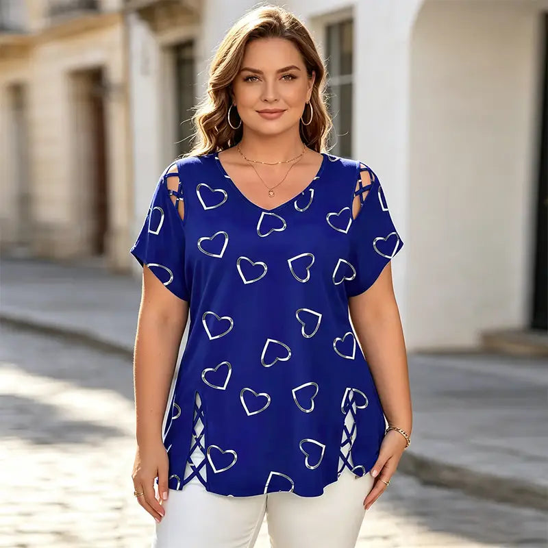 👚【S-5XL】tricou la modă cu decolteu în V și decupaj în formă de inimă