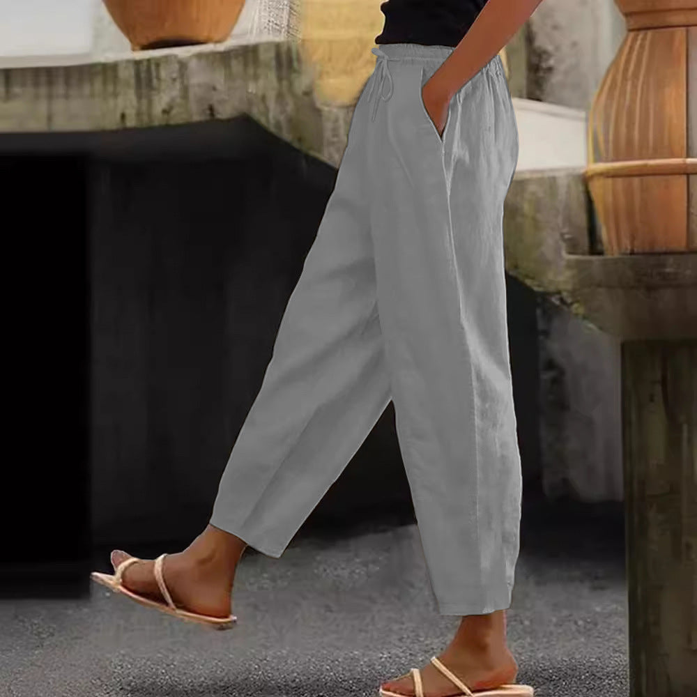 😍💕Reducere de 48%💕【40-120kg】Pantaloni casual din bumbac și in pentru femei ✅️Ramburs la livrare