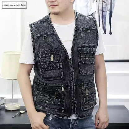 🔥 【Colecție nouă -50%】Vestă din denim pentru bărbați cu multe buzunare 【XL–7XL】 – Durabilă, respirabilă și confortabilă