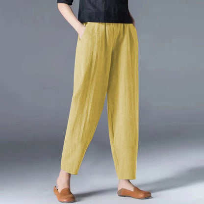 🌿50% reducere🔥【40-120 kg】Pantaloni largi pentru femei din bumbac și in, disponibile în mărimi mari