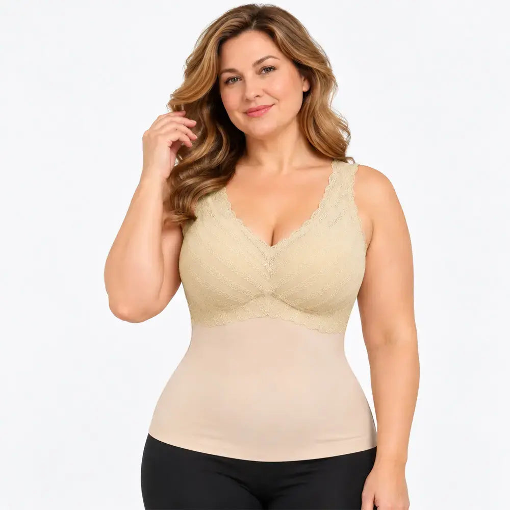 ✨【2 bucăți la doar 139 lei】Maiou modelator de damă cu bretele și sutien încorporat, disponibil și în mărimi mari, netezește zona abdomenului și este confortabil de purtat🥰