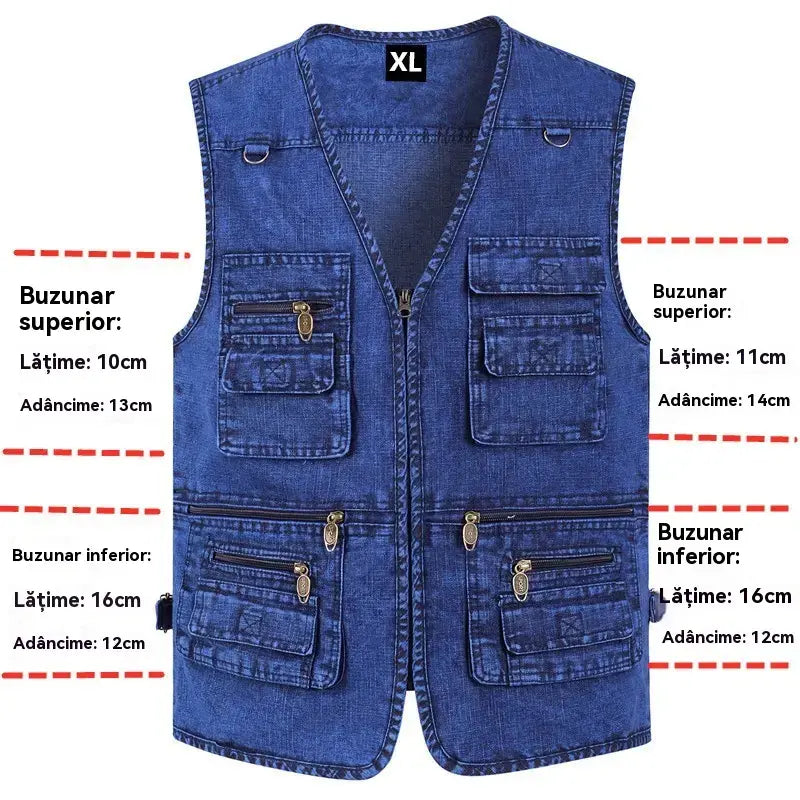 🔥 【Colecție nouă -50%】Vestă din denim pentru bărbați cu multe buzunare 【XL–7XL】 – Durabilă, respirabilă și confortabilă
