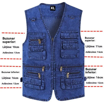 🔥 【Colecție nouă -50%】Vestă din denim pentru bărbați cu multe buzunare 【XL–7XL】 – Durabilă, respirabilă și confortabilă