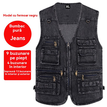 🔥 Нова колекция с 50% отстъпка ，Мъжки многоджобен открит дънков елек XL-7XL, издръжлив, дишащ и удобен за съхранение