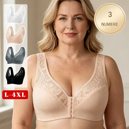 💕 Ultima zi - reducere 50%【Set 3 piese】【L-4XL】😍 Sutien cu armătură, push-up, respirabil, mărime plus, design fără cusături și închidere frontală, plata ramburs la livrare