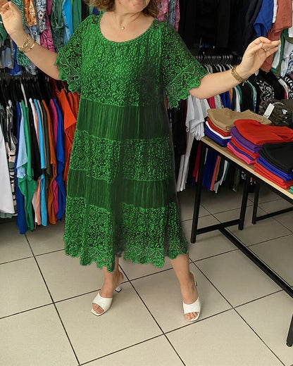 🔥【Reducere -50%!】✨✨【S-5XL】Rochie nouă tip tricou cu mânecă scurtă și gât rotund din dantelă