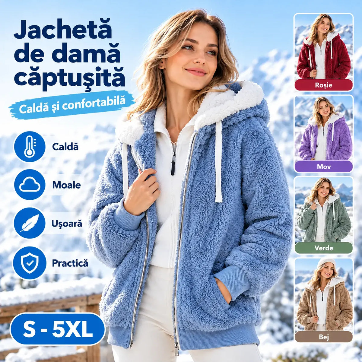 ☃️ Reducere limitată de 39% ❄️【S-5XL】Jachetă de damă 2026 din pluș gros, cu dungi contrastante