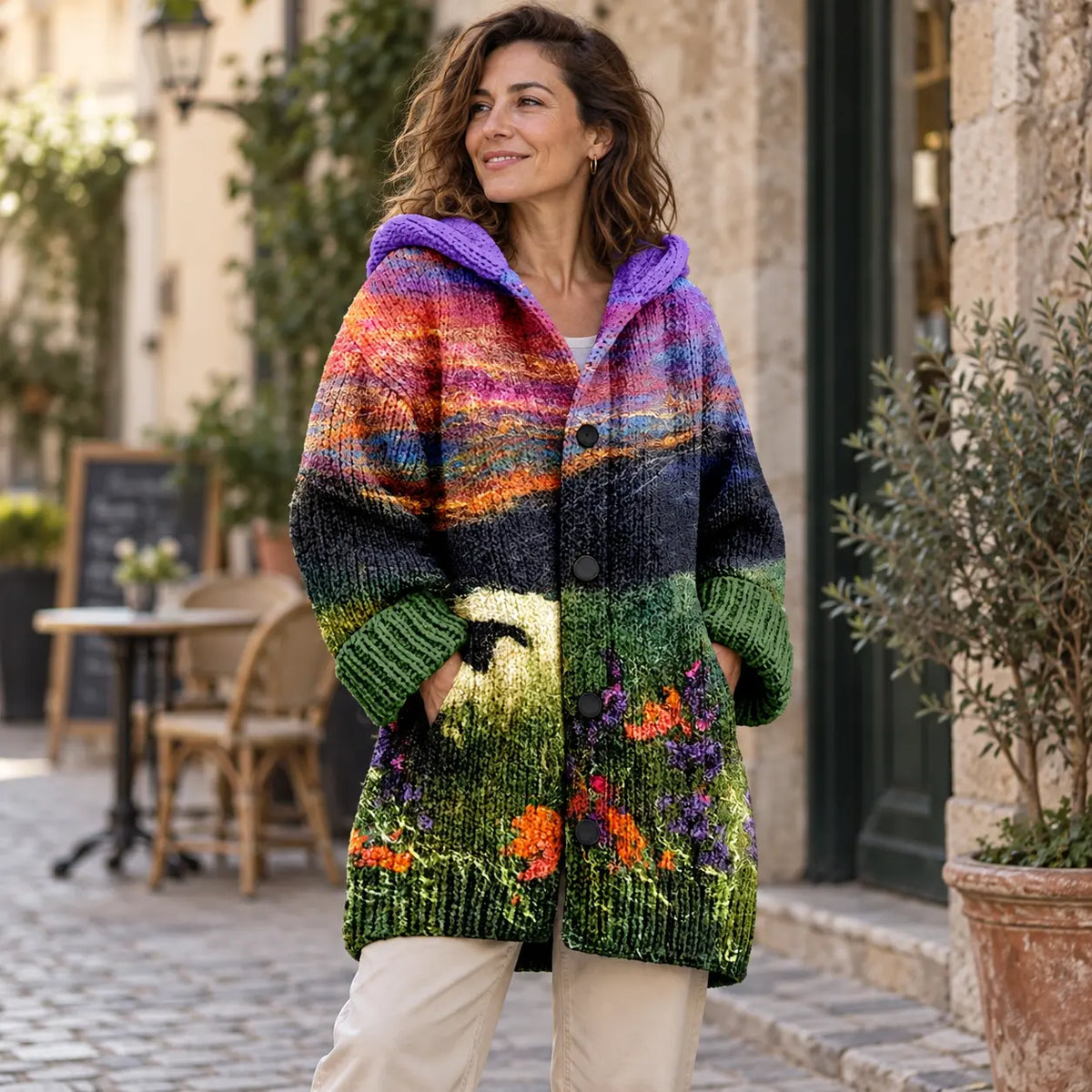 🤗✨ Ultima zi – reducere de 50%【S–7XL】✨ Geacă de iarnă elegantă pentru femei, cu vatelină, glugă și imprimeu