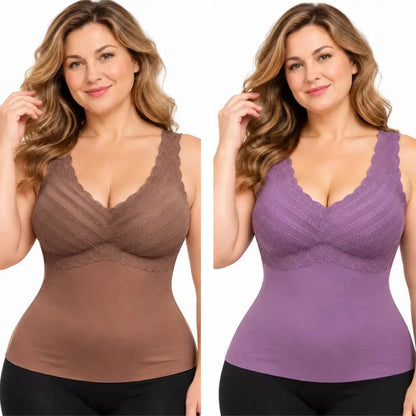 ✨【2 bucăți la doar 139 lei】Maiou modelator de damă cu bretele și sutien încorporat, disponibil și în mărimi mari, netezește zona abdomenului și este confortabil de purtat🥰