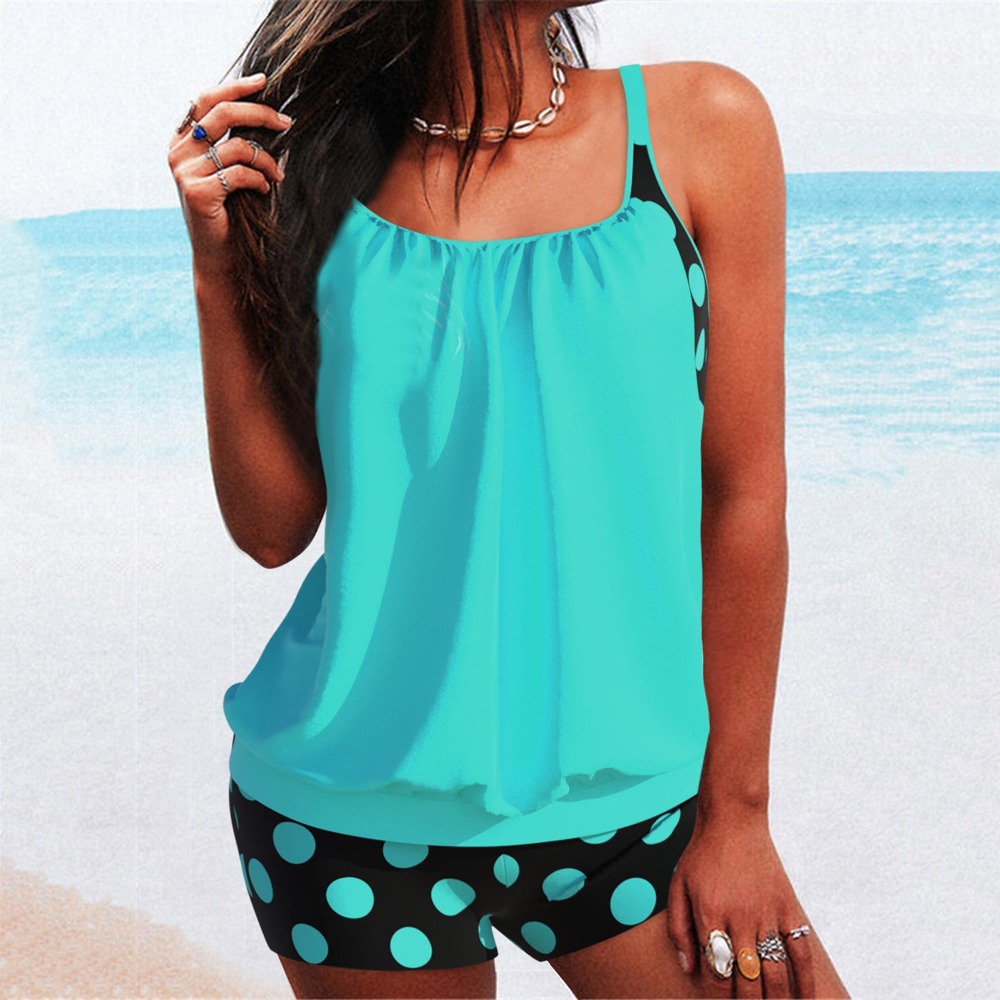 【S-5XL】Costumul de baie boxer din două piese imprimat pentru femei