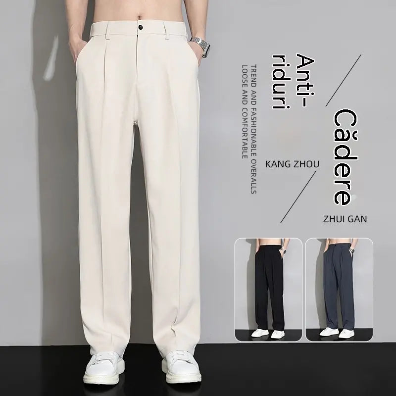 🆒👖 50% reducere🔥【4-120kg】Pantaloni largi de vară pentru bărbați, din mătase glacială, cu uscare rapidă, pantaloni lejeri, drepți și casual