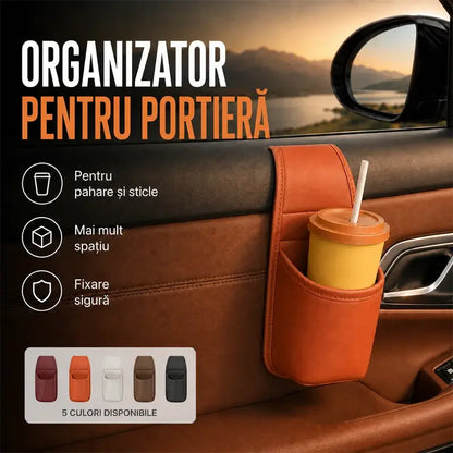 🚗 Spațiu suplimentar și ordine în mașină! Suport din piele pentru ușă auto / pahar și telefon (Montare ușoară la geam / Ofertă 1+1 GRATUIT - primești 2 bucăți)! ✨