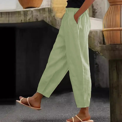 😍💕Reducere de 48%💕【40-120kg】Pantaloni casual din bumbac și in pentru femei ✅️Ramburs la livrare