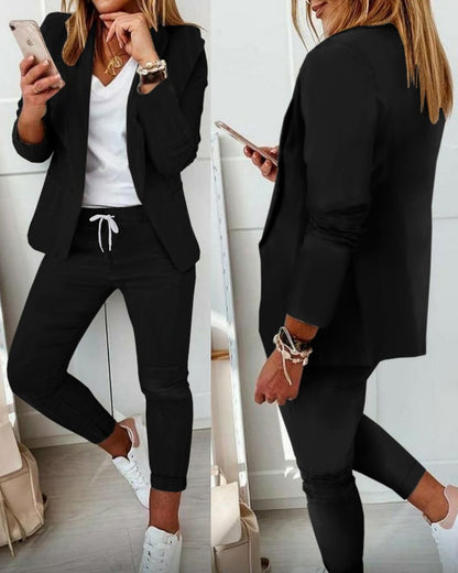 💎【50% reducere】Set de damă cu sacou și pantaloni, croială cambrată, material moale (40–100 kg)