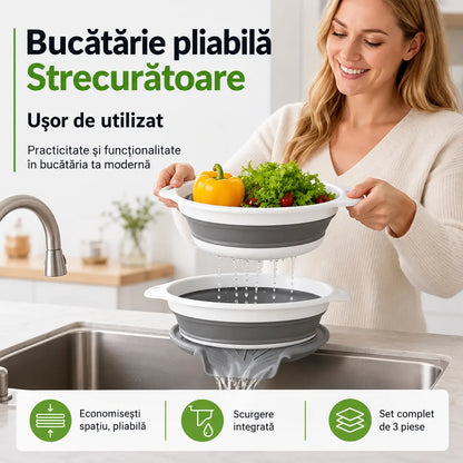 📢📢 1 set la doar 159 RON ⏰ Set de 3 coșuri pliabile pentru scurgerea apei, cu bază de scurgere