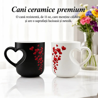 ☕ Cană romantică din ceramică, în formă de inimă (cu mâner care își schimbă culoarea) 💝✨