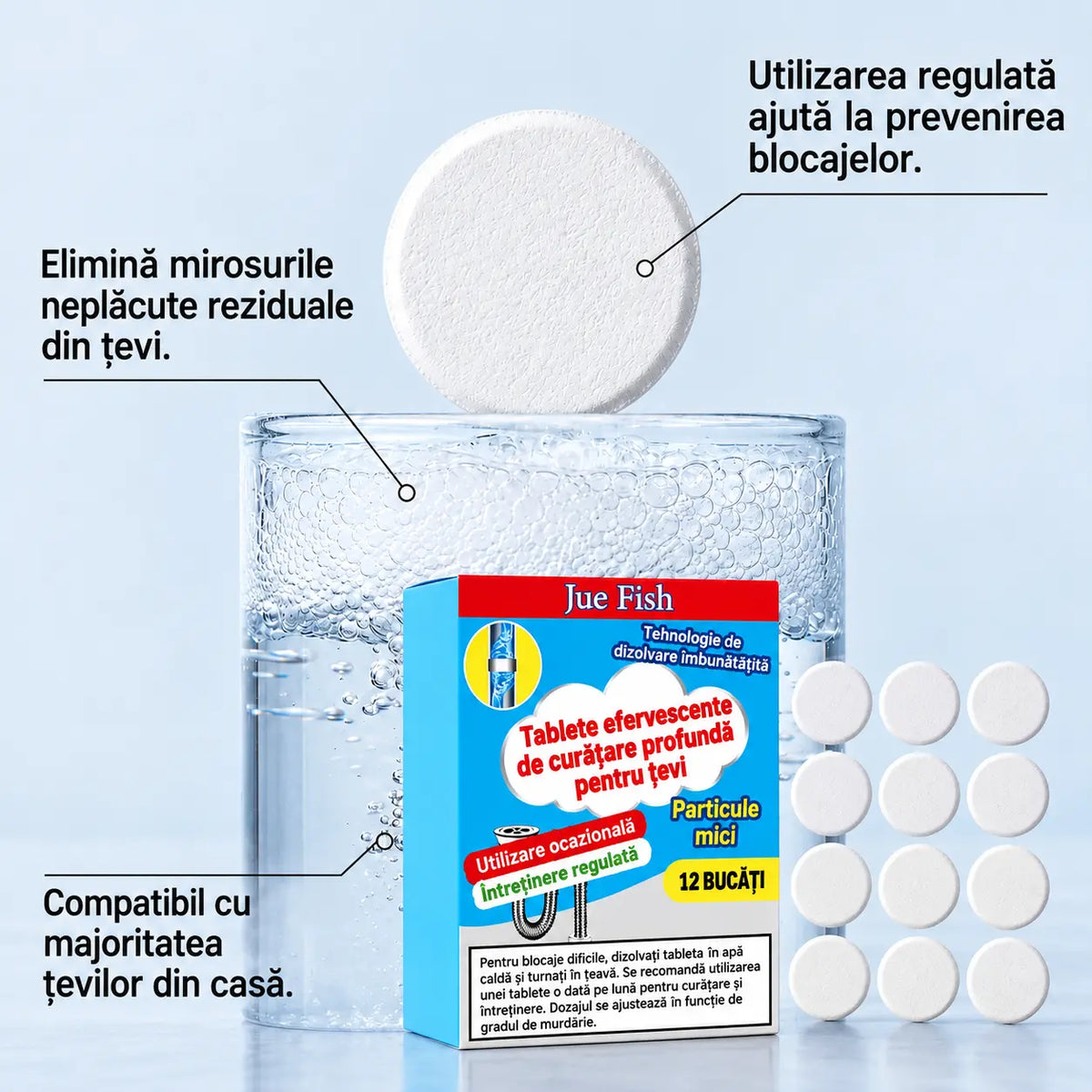 🥳 3 cutii la doar 149 RON 💞 Tablete efervescente puternice pentru desfundarea și curățarea țevilor, ajută la îndepărtarea grăsimii, părului, mirosurilor neplăcute și bacteriilor. Potrivite pentru chiuvete, toalete și scurgeri
