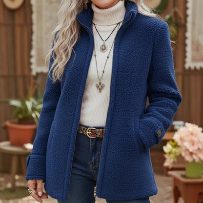Palton lejer de damă din lână, cu fermoar și căptușeală din fleece, mărimi S–3XL