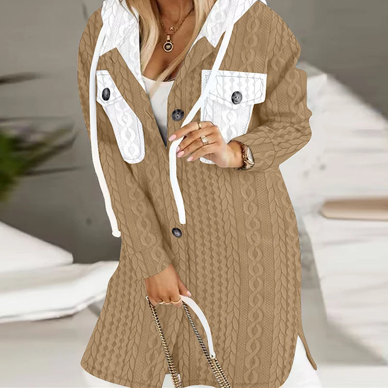 🐏【Połowa ceny na koniec miesiąca】Damska kurtka z kapturem, z polarisem, w większych rozmiarach dostępna