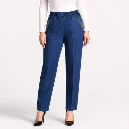 👖【L-5XL】Blugi de vară pentru femei, cu elasticitate înaltă, respirabili și confortabili, croială flatantă, ușor de combinat.
