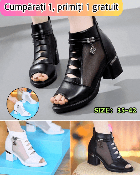🤩【⚡Reducere de 50% pentru o perioadă limitată】👠【35～41】2026 Sandale noi, elegante și confortabile, din plasă, gură de pește, cu toc gros