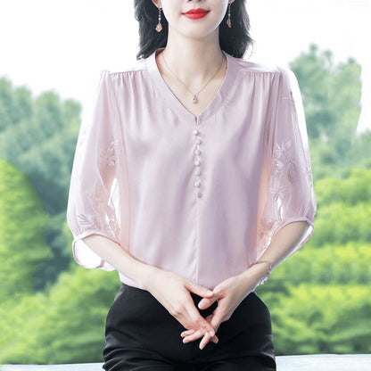 【🏆Cumpără 1 primești 1 gratis】✨【L-5XL】Cămașă nouă, cu decolteu în V, elegantă, cu imprimeu brodat