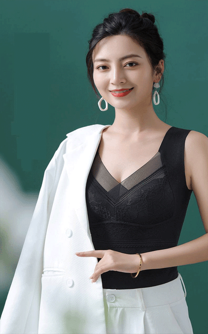 🔥【2 por 3】❤️Lencería otoño-invierno, hecha de felpa gruesa con encaje, espalda bonita, incluye accesorios para reafirmar el busto y previene su caída