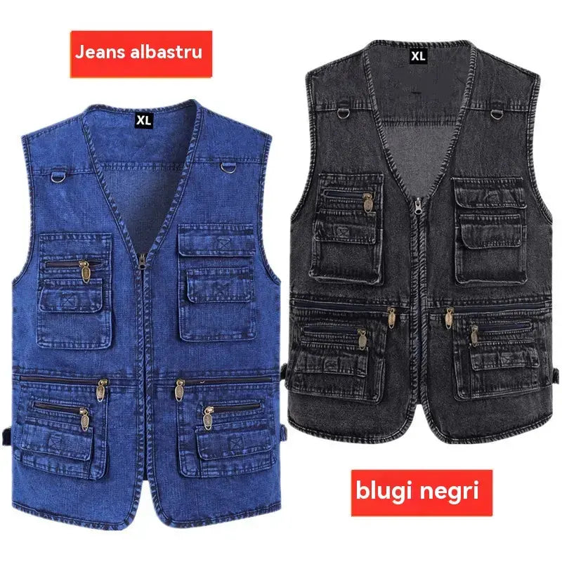 🔥 【Colecție nouă -50%】Vestă din denim pentru bărbați cu multe buzunare 【XL–7XL】 – Durabilă, respirabilă și confortabilă