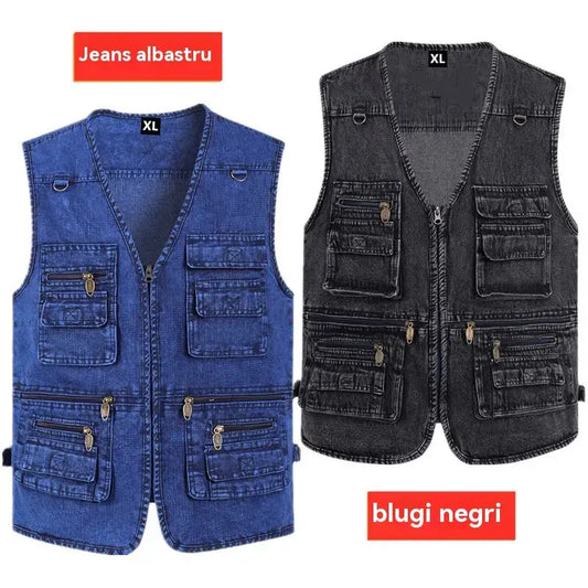🔥 【Colecție nouă -50%】Vestă din denim pentru bărbați cu multe buzunare 【XL–7XL】 – Durabilă, respirabilă și confortabilă