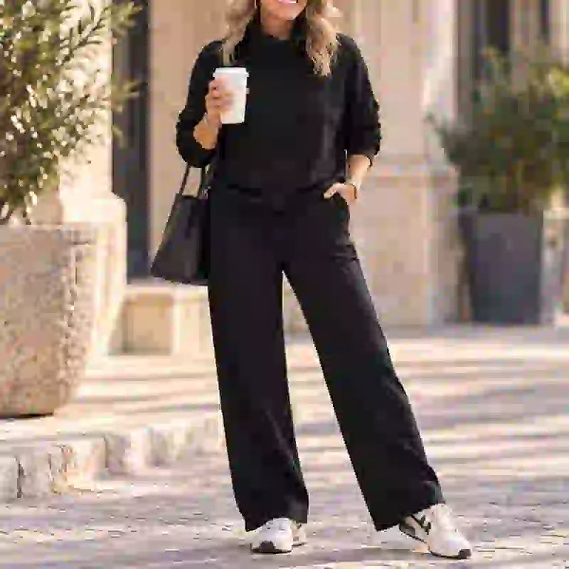 🍂🐏Nou set casual de iarnă pentru femei, de înaltă calitate: pulover minimalist cu guler înalt + pantaloni casual cu croială dreaptă🔥