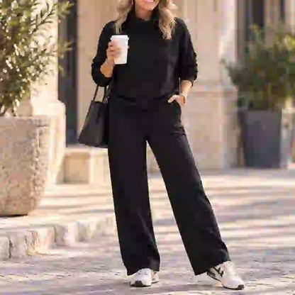 🍂🐏Nou set casual de iarnă pentru femei, de înaltă calitate: pulover minimalist cu guler înalt + pantaloni casual cu croială dreaptă🔥