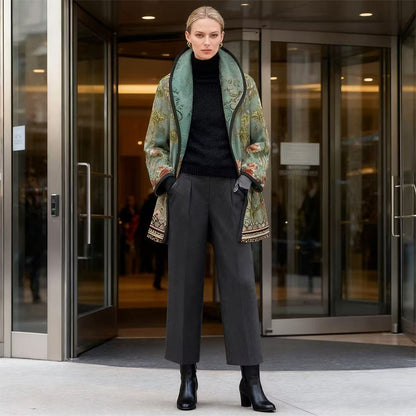 【S-3XL】Płaszcz wełniany jesień-zima 2025, nowy model z kołnierzem i nadrukiem