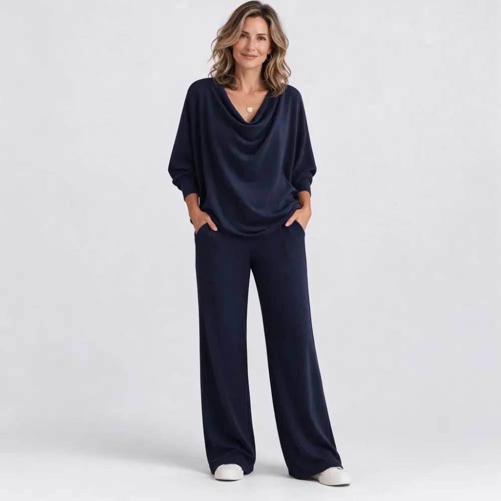 【S-3XL】Set elegant din două piese: top din catifea + pantaloni casual