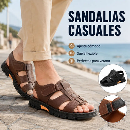 🔥👟 (50% OFF)【38~44】Sandale de plajă antiderapante din piele moale, lucrate manual, pentru bărbați