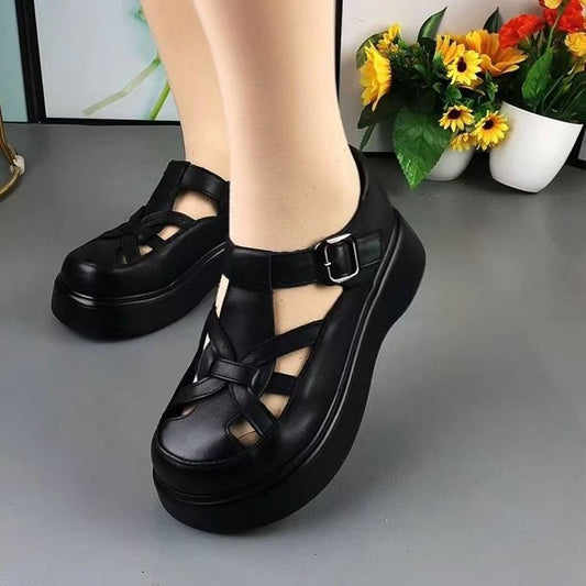 💥【35-40】Sandale goale din piele moale, cu talpă groasă, vara anului 2025