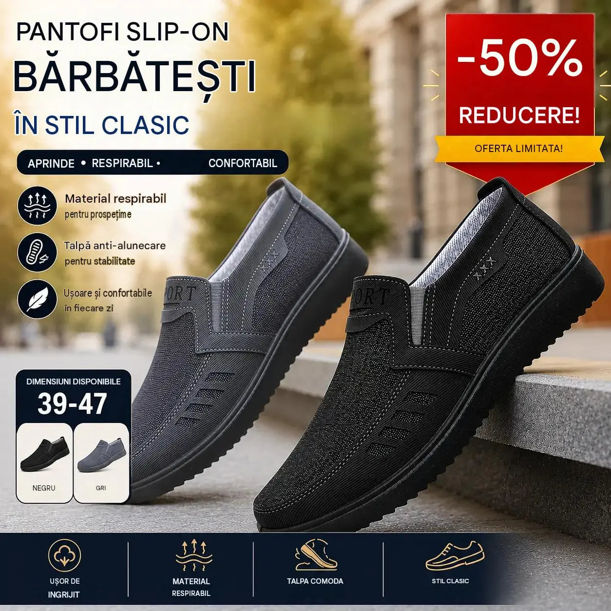 👞【39-47】Pantofi casual bărbătești 2026, respirabili, cu talpă plată, pentru purtare zilnică, confecționați manual, calitate superioară garantată