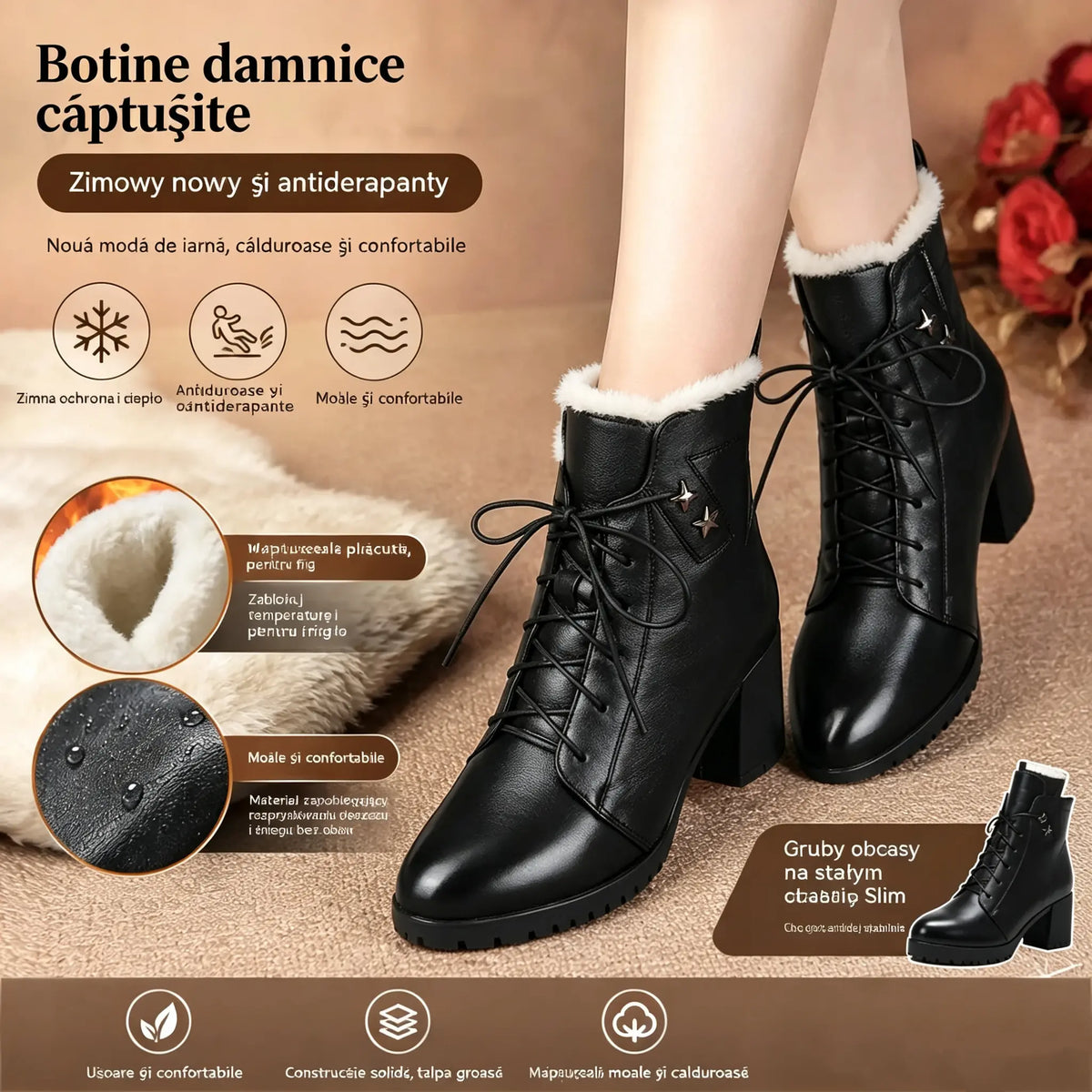 👢【35-41】Ghete de damă tip Martin din piele naturală, pentru toamnă și iarnă, prevăzute cu talpă antiderapantă și disponibile în două variante: cu sau fără căptușeală din cașmir.