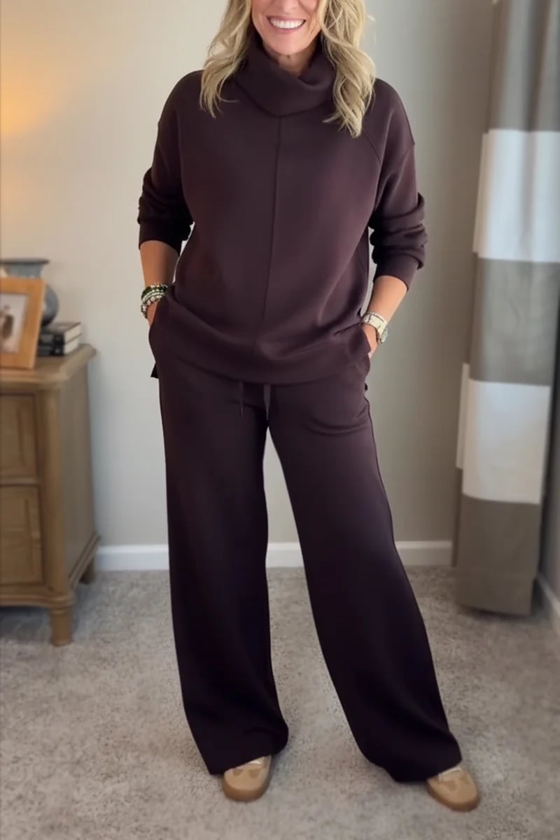 🍂🐏Nou set casual de iarnă pentru femei, de înaltă calitate: pulover minimalist cu guler înalt + pantaloni casual cu croială dreaptă🔥