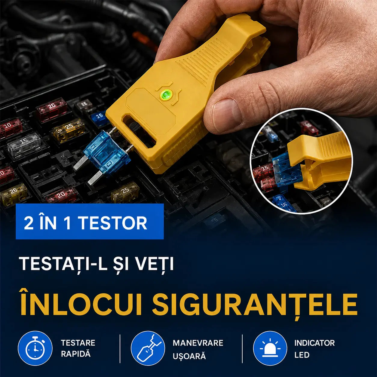 ⚡ Tester de siguranțe auto 2 în 1 cu clește (compatibil 12V/24V / indicator LED verde / distanță reglabilă / clește pentru extragerea siguranțelor / pentru mașini, camioane și bărci)! 🚗✨