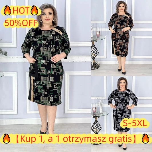 🍑😍【Kup 1, a otrzymasz 1 gratis】【S-5XL】Urocza jesienna sukienka w dużym rozmiarze
