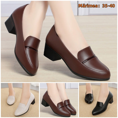 Ofertă specială💥【Mărimi 35-40】Pantofi noi din piele 2025 cu toc mediu și talpă moale, confortabili și versatili